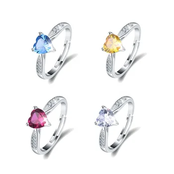Wholesale 925 sterling silver birth stone heart birthstone heart shaped ring
