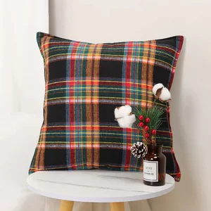 Wholesale Modern Christmas Tartan Plaid Decorative Home Cotton Pillowcases Chair Cushion Covers With Zip