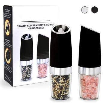 Premium Gravity Electric Salt and Pepper Grinder Set of 2 | Battery Powered Salt Shakers, Automatic One Hand Pepper Mills
