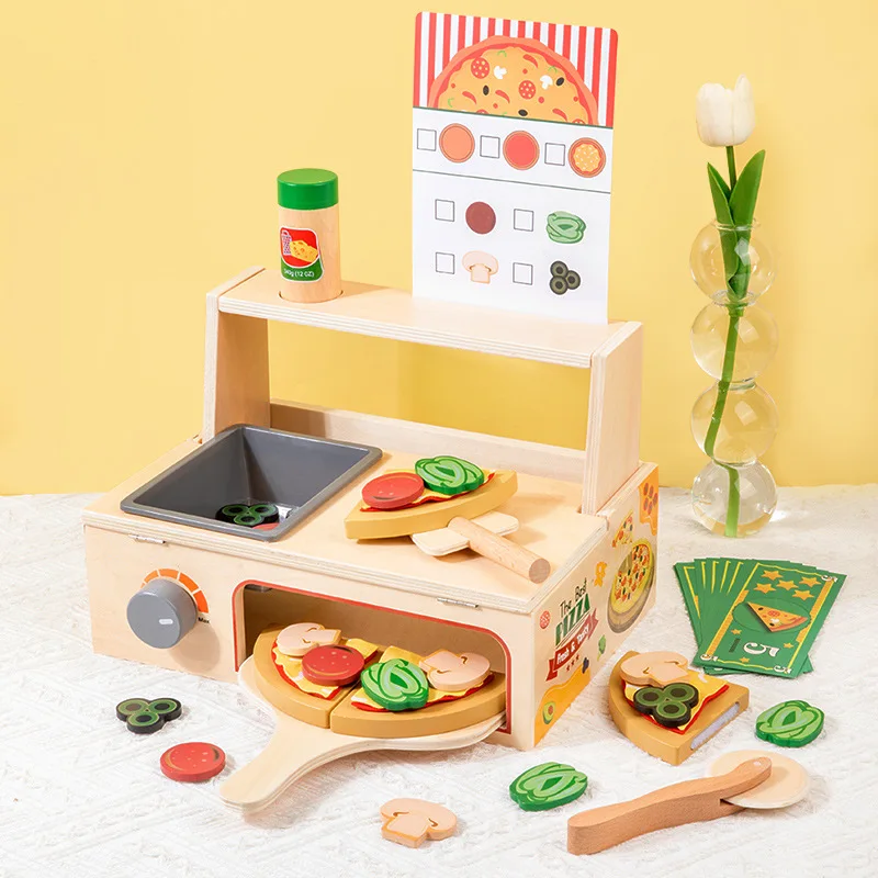 Wooden Pretend Play Kitchen Pizza Oven Toy Education DIY Cooking Simulation Store Toy Simulation Pizza Oven Toy