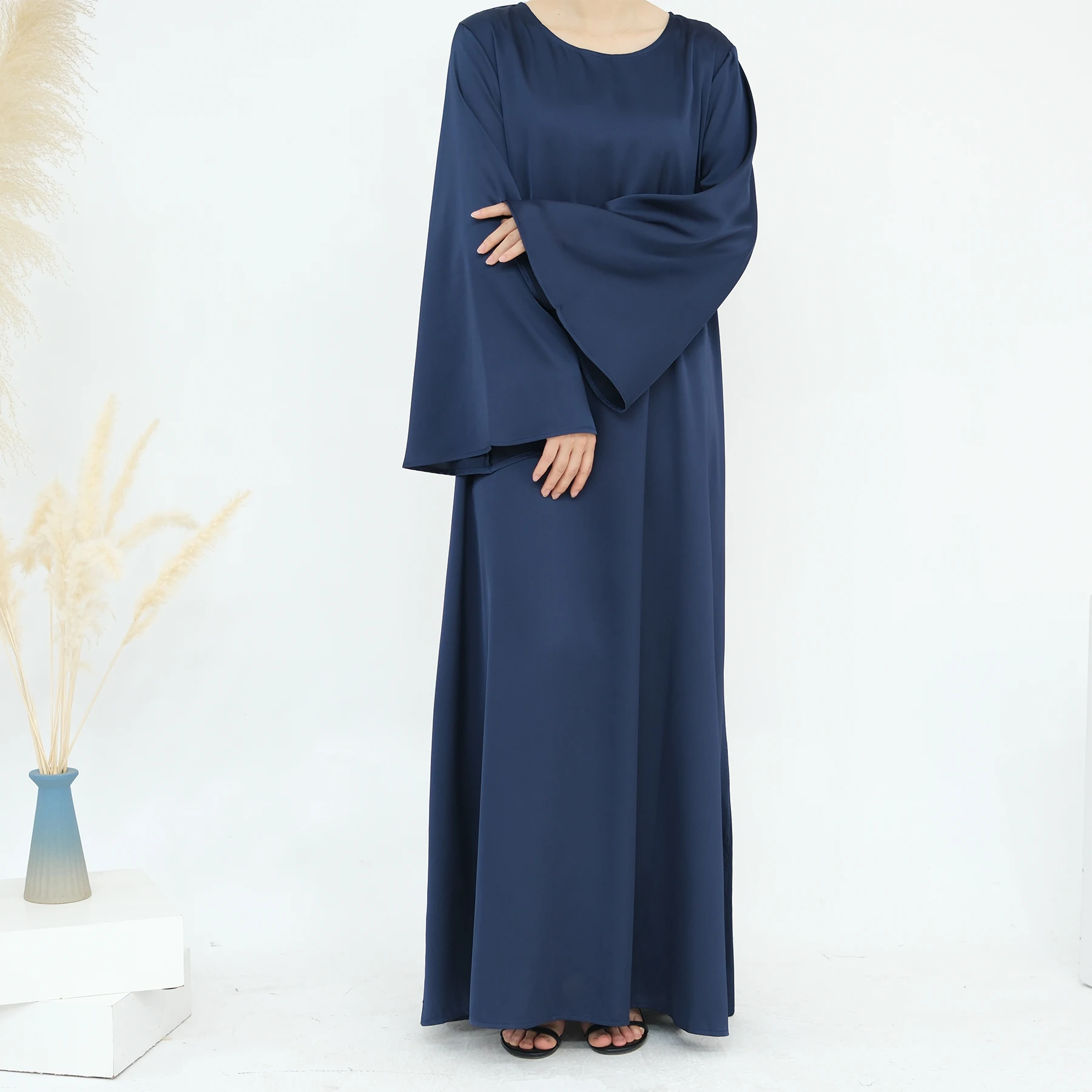 knee length dresses for ladies Salam 3 Steel Grey Belted Abaya Dress - Front Zipper & Zipper Sleeves main image 0