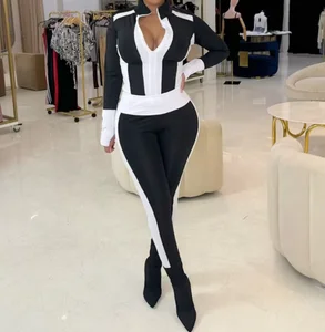 Viviblook D24ST665 2026 New Fashion Sports Tight Long Sleeve Color Contrast Splicing 2 Piece Set Women Outfit Wear Jogging Set