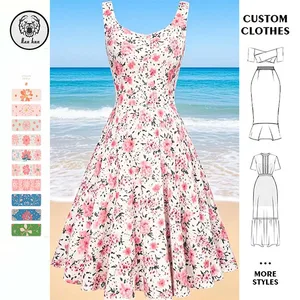 Vintage Floral  A-Line Summer Midi Dress Women's Sleeveless Spaghetti Strap Homecoming Cocktail Party Dress Casual