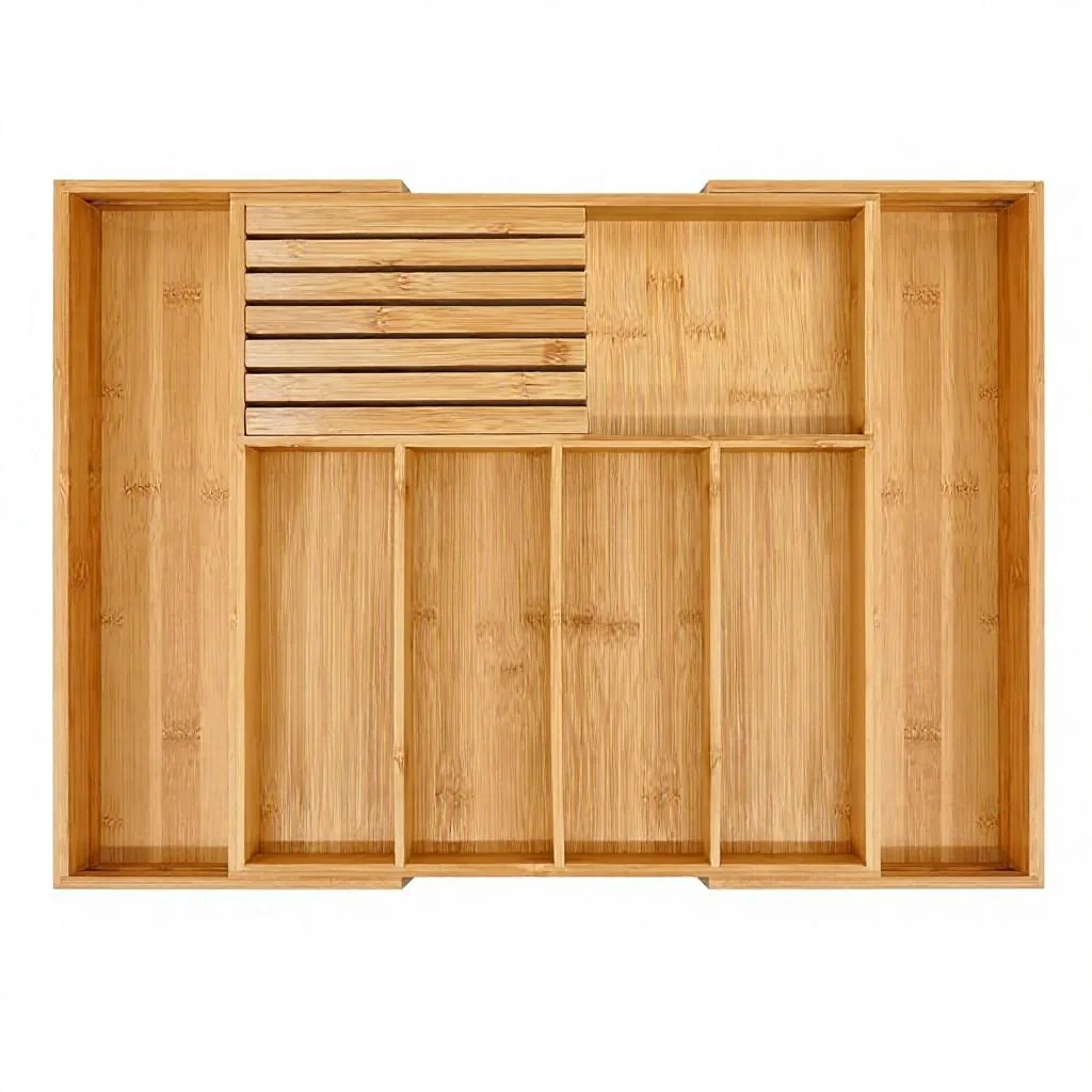 Bamboo Silverware Drawer Organizer Kitchen Expandable Utensil Organizer Knife Block Cutlery Tray Divider Bamboo Knife Box