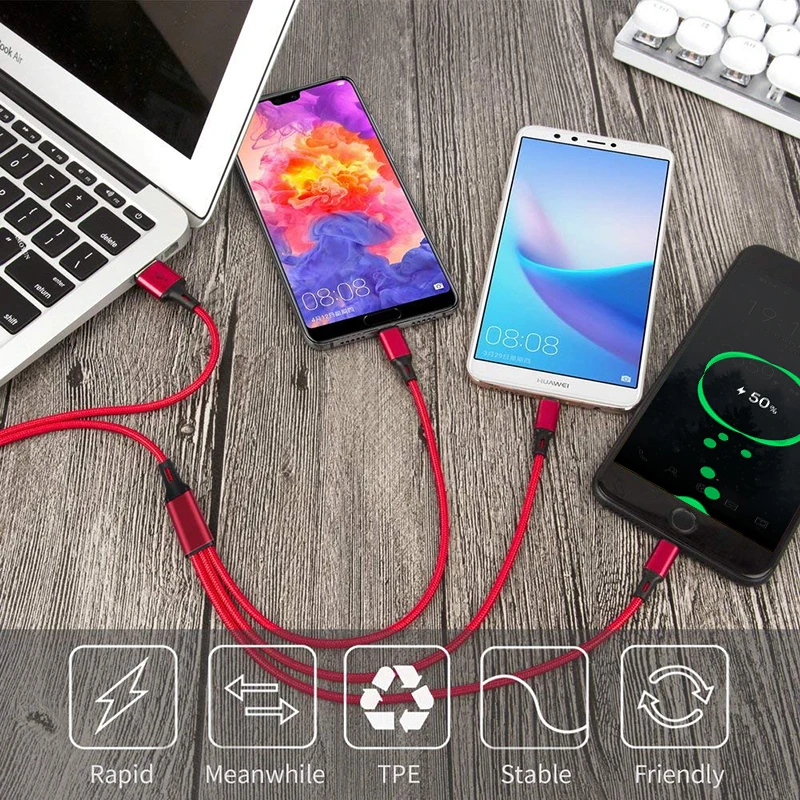 Nylon Braided Fast Charging Three-in-One USB Data Cable - ANKUX.COM