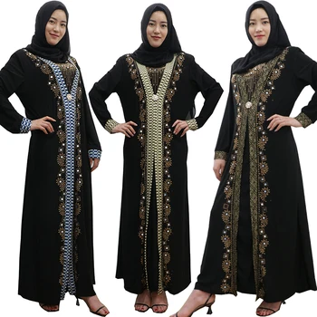 Black Traditional Islamic Turkish Women Kaftan With Stone Dubai Abaya 2024 Muslim Women