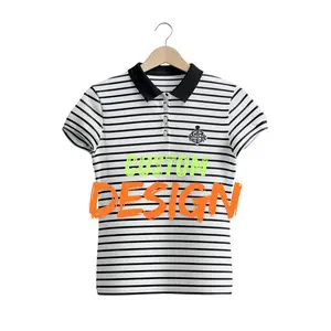Custom Logo Women's Striped Polo | V-Neck Short Sleeve Shirt for City Explorations & Rooftop Socials