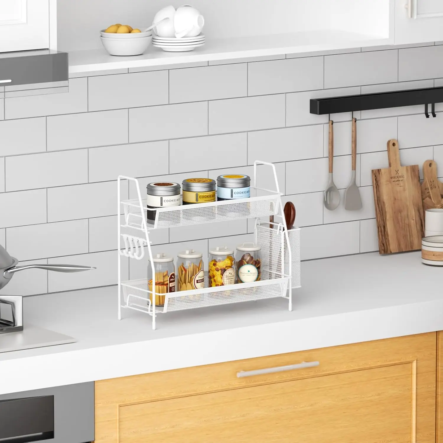 2 Tier Spice Rack Metal Standing Kitchen Shelf Cabinet Spice Organiser ...