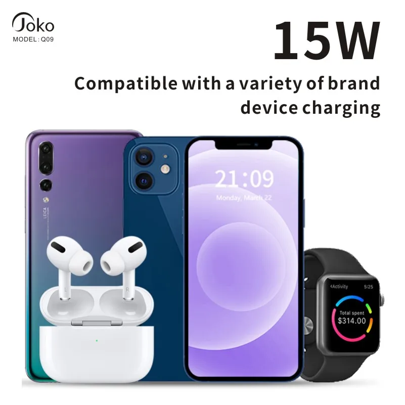 Konfulon High Quality 3 in 1 Folding Wireless Charging Travel Portable Wireless Charging Suitable for Smart Watch Smartphone