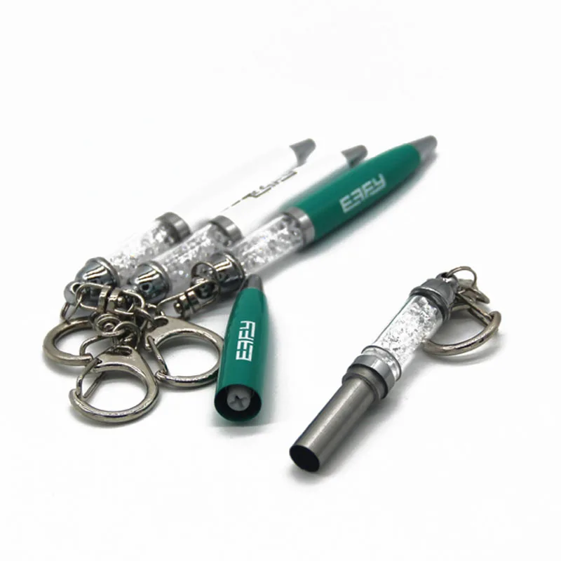 Handmade DIY Herbarium Crystal Fillable Floating Glitter Pen with Keychain Fat Short Mini Keychain Pen with Rhinestone Filled