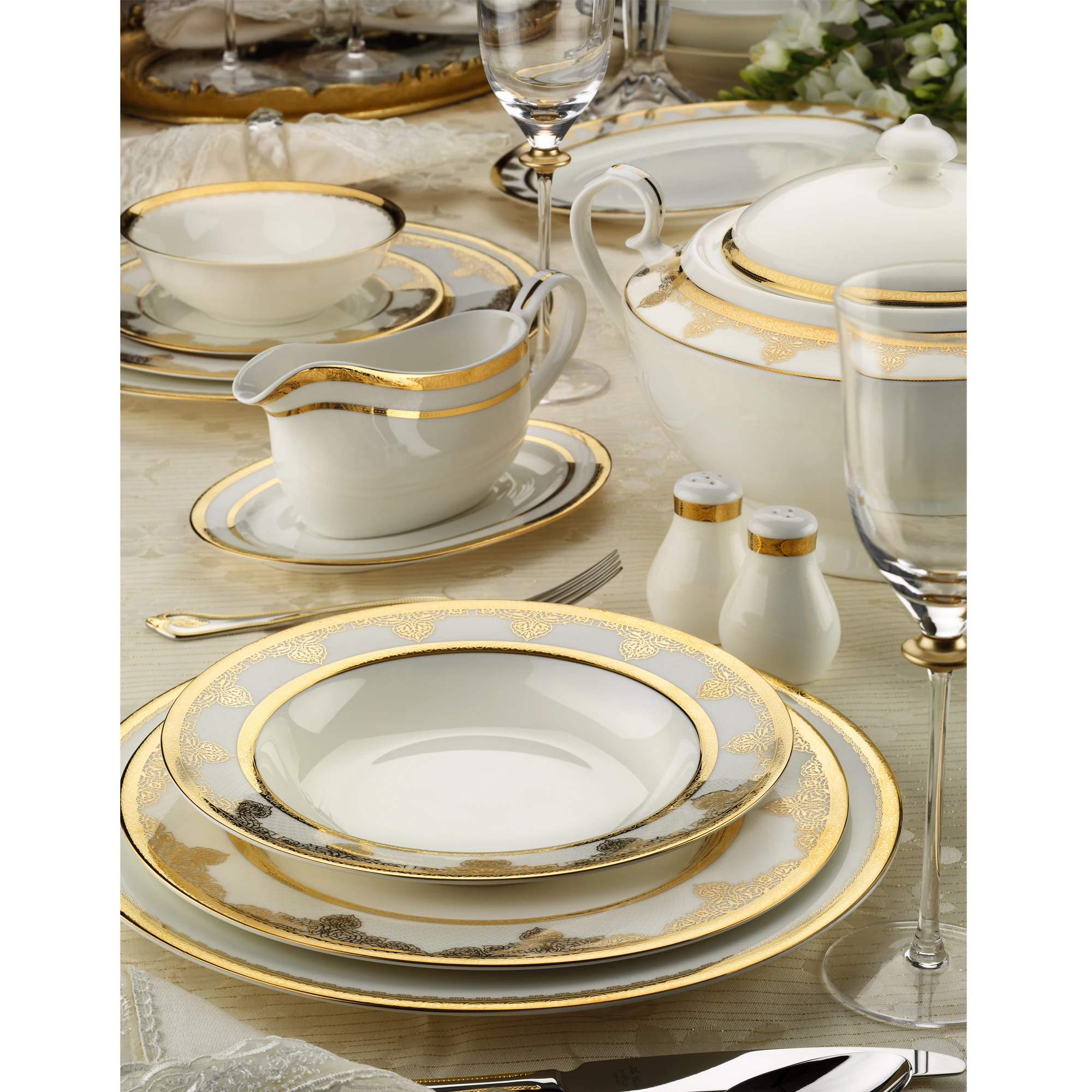 Vajilla con relieve dorado, vajilla china de hueso barata, juego