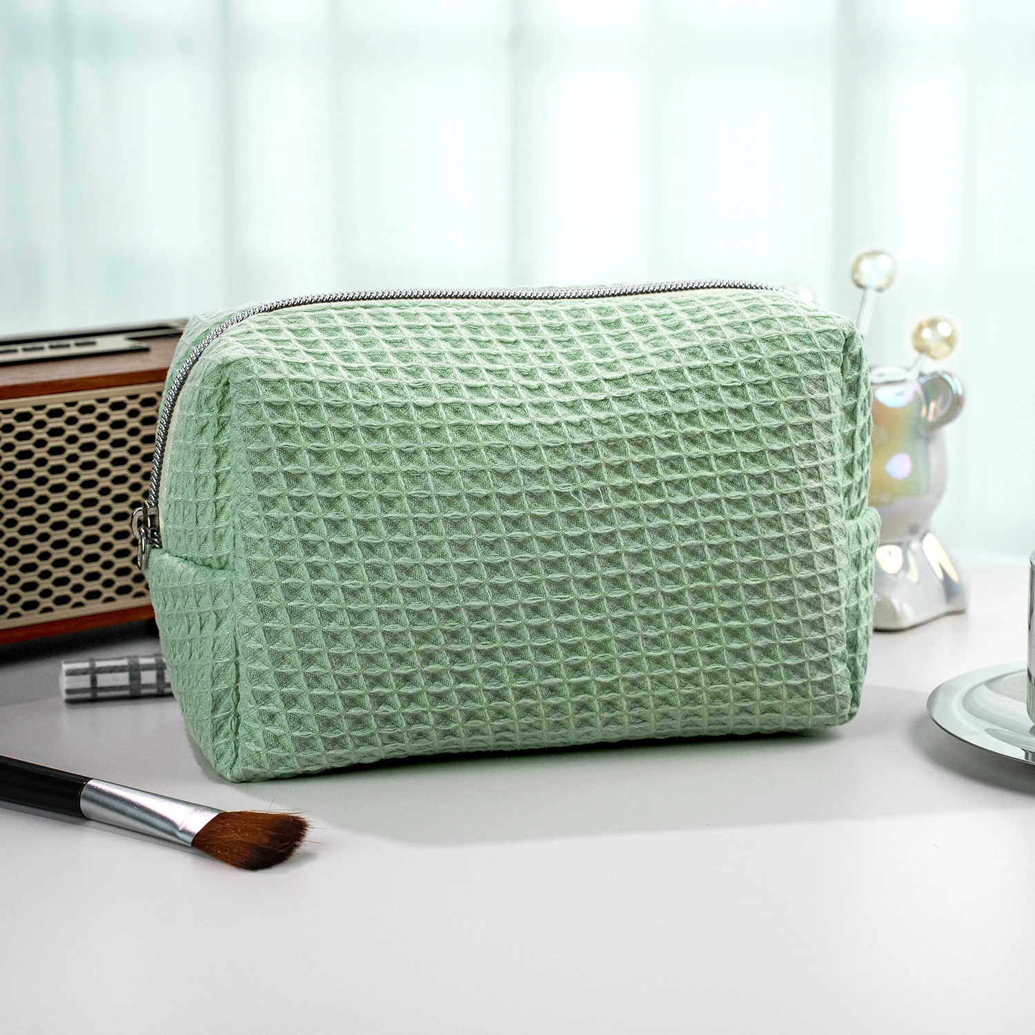 Simple Waffle Cosmetic Bag Large Capacity Makeup Skincare Wash Bag for Travel Storage Bag