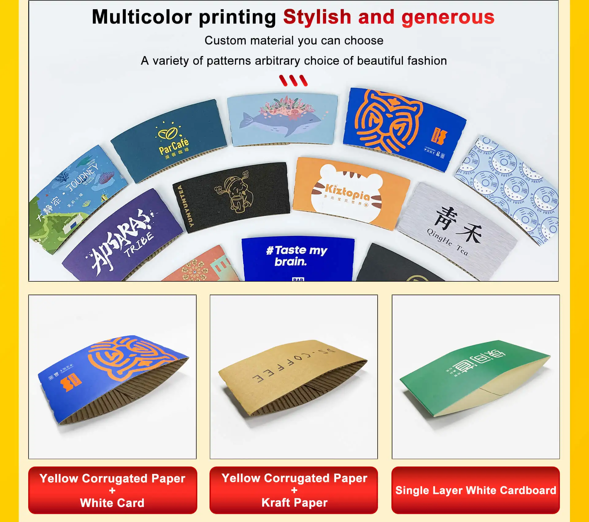 Customize Logo Design Paper Cup 6/8/10/12/16 OZ Ripple /Single/Double Paper Coffee Cups With Disposable Paper Cup Sleeve