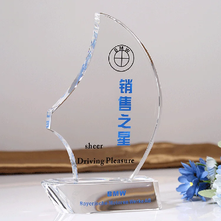 High Quality Custom Blue Sailboat Crystal Award