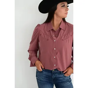 Poxiao Women  Shirt Long Sleeve Full Button Australian Lightweight 100% Cotton Sage Green Shirt Western Arena Blouse