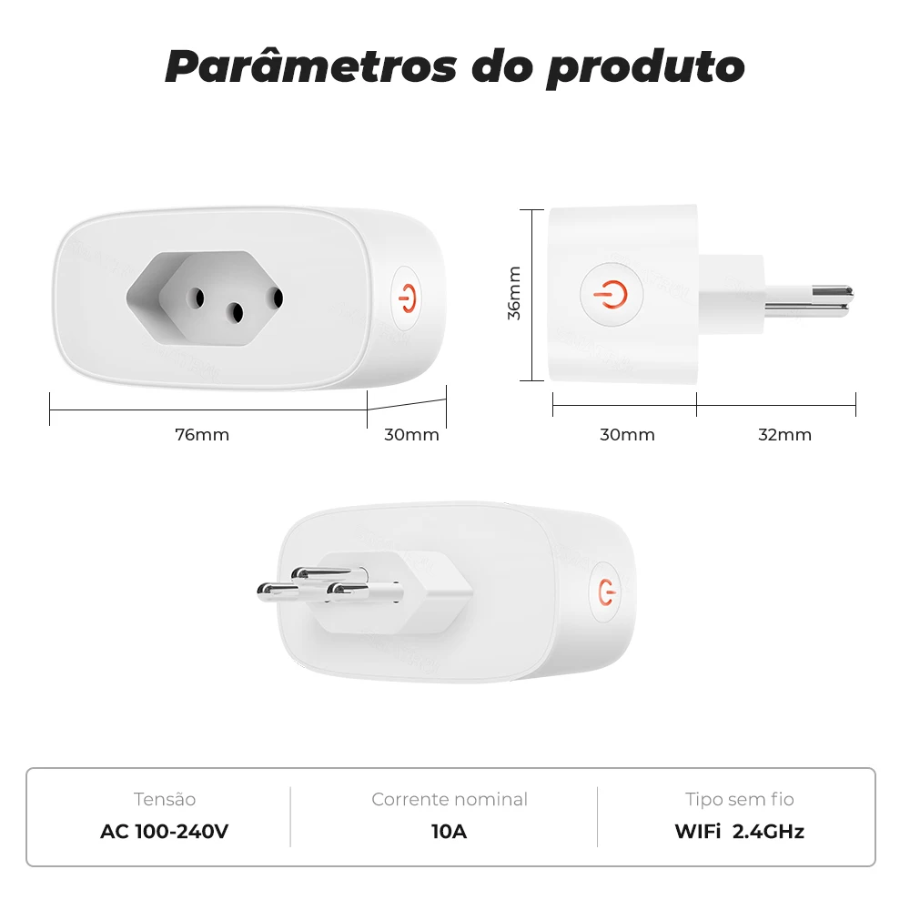 Tuya 16A Brazil Standard WiFi Smart Plug With Power Monitor Smart Life APP Smart  Socket Voice Work For Home Alexa