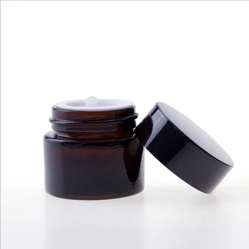 Low MOQ 10ml 15ml Dark Brown Amber Glass Jar Bamboo Lid