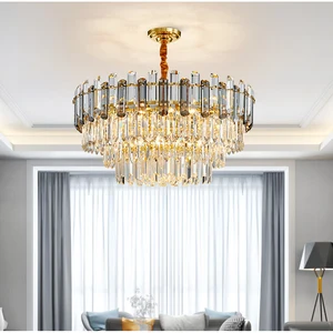 Zeal Lighting Hotel Hanging Pendant Light Modern Clear Gold Luxury K9 Crystal Chandelier