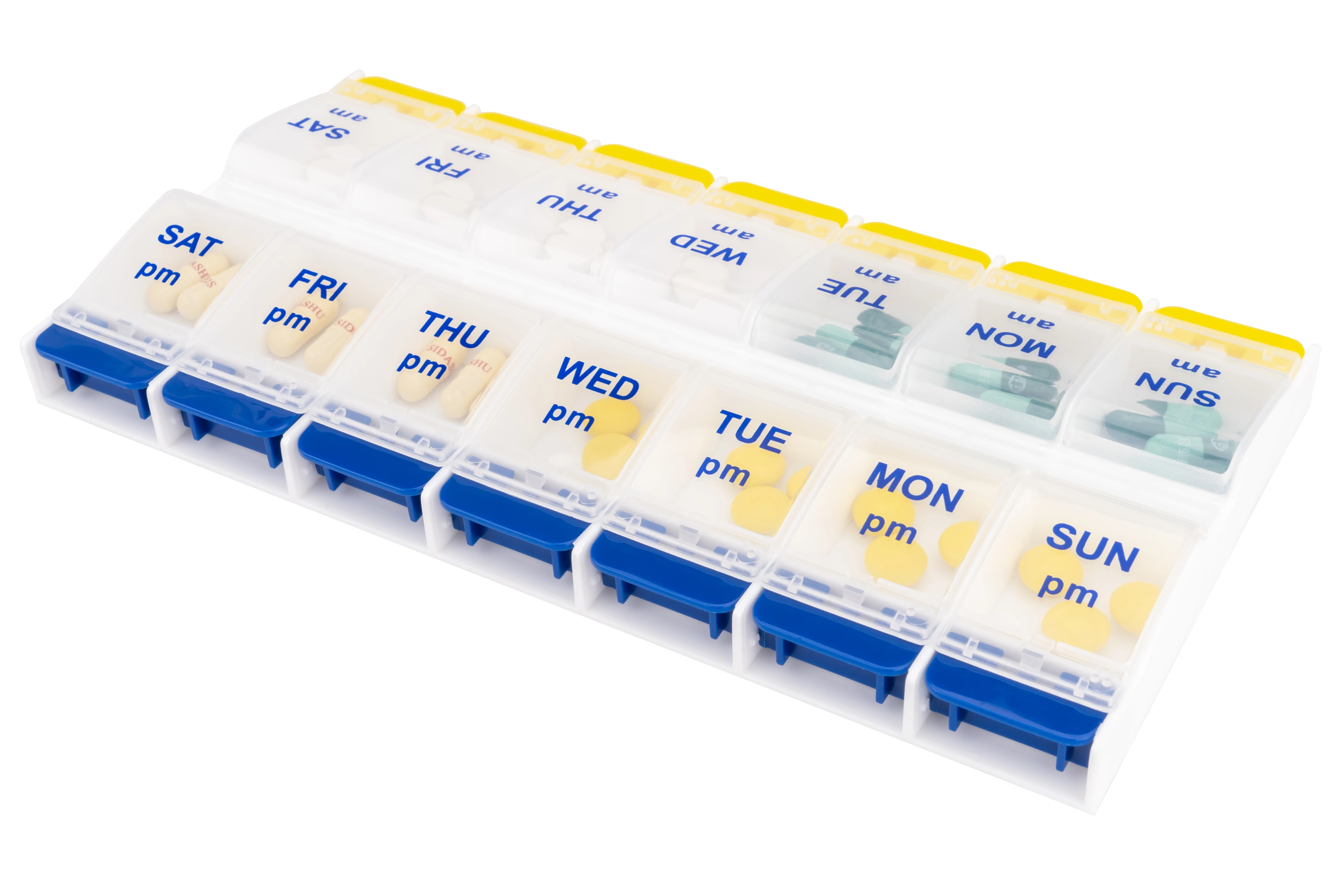 Таблетница кнопочный переключатель 7 дней таблетки Организатор AM/PM с 14 отделениями для хранения витаминно-медицине (прозрачный)