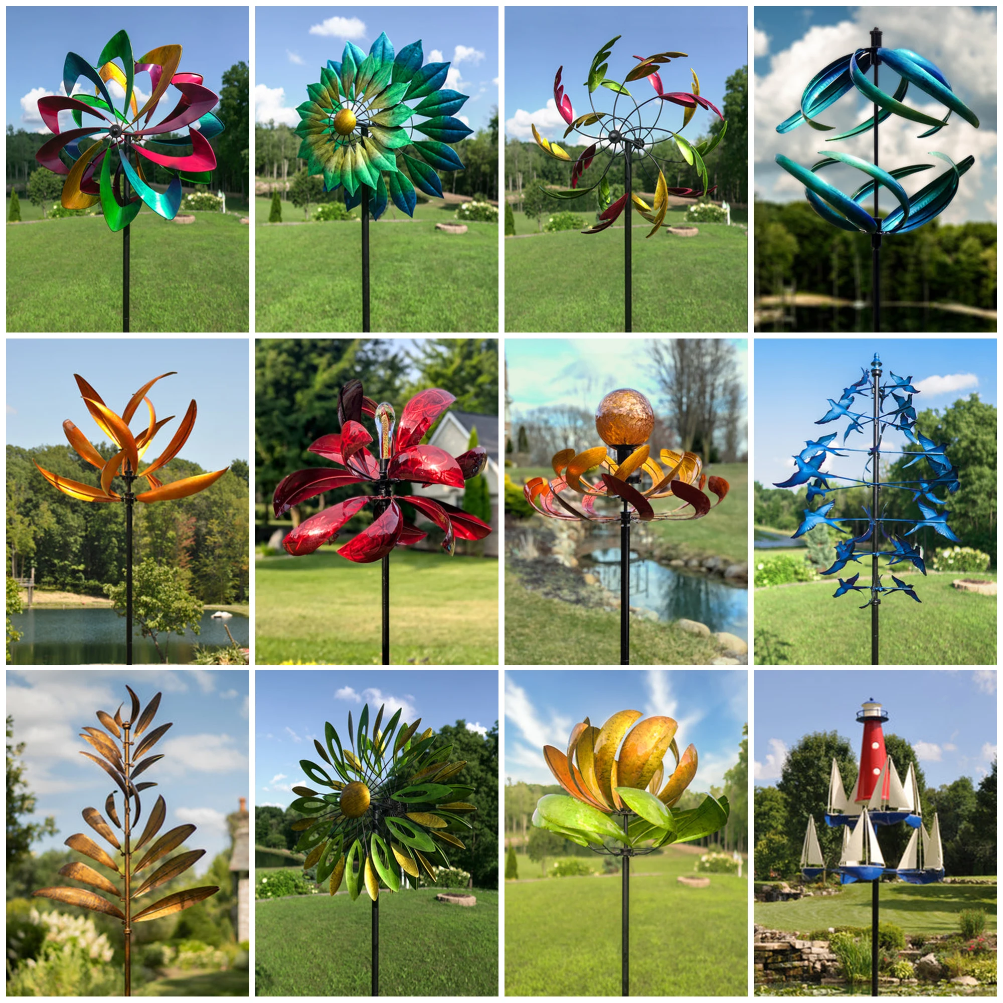 Metal Dynamic Wind Spinner Waterproof Courtyard Garden Art Decor Windmill Stake