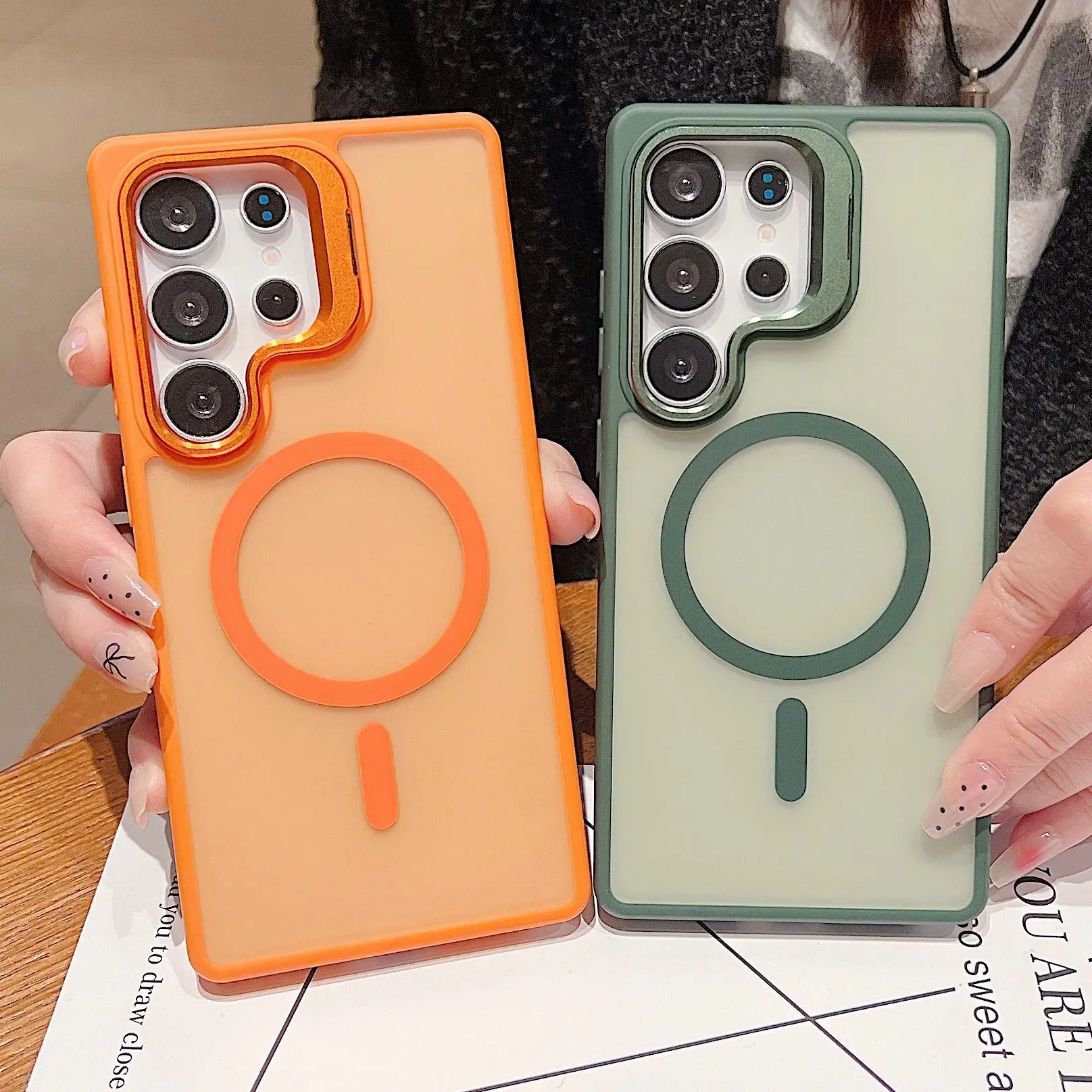 Luxury Wireless Charging Magnetic Matte Colorful Transparent Phone Case for Samsung S23 Ultra S25 Plus S24 FE Protective Cover