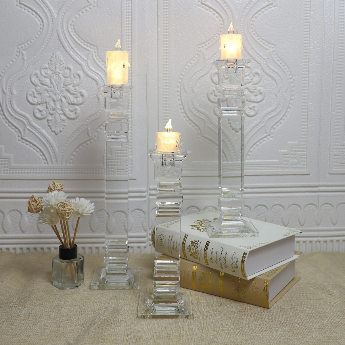 Chinafactory wholesale  crystal  candle holder wedding home decoration Canle Sticker holder supplier