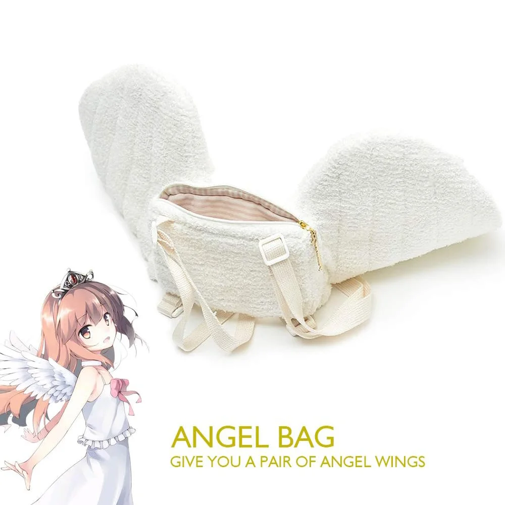 Lolita Angel Wings Backpack Cosplay Plush Bag Adjustable Straps Girls Angel Wings Plush Backpack Japanese Y2k Kawaii Cute  main image 2