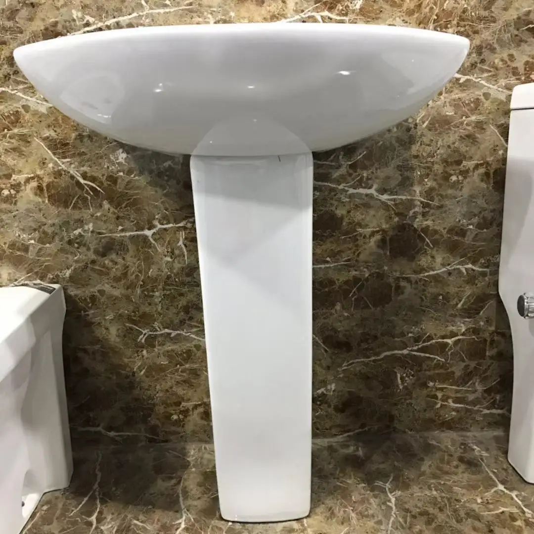 Wholesale Cheap Price Sanitary Ware Suite White Pedestal Sink Standing Basin For Hotel Bathroom