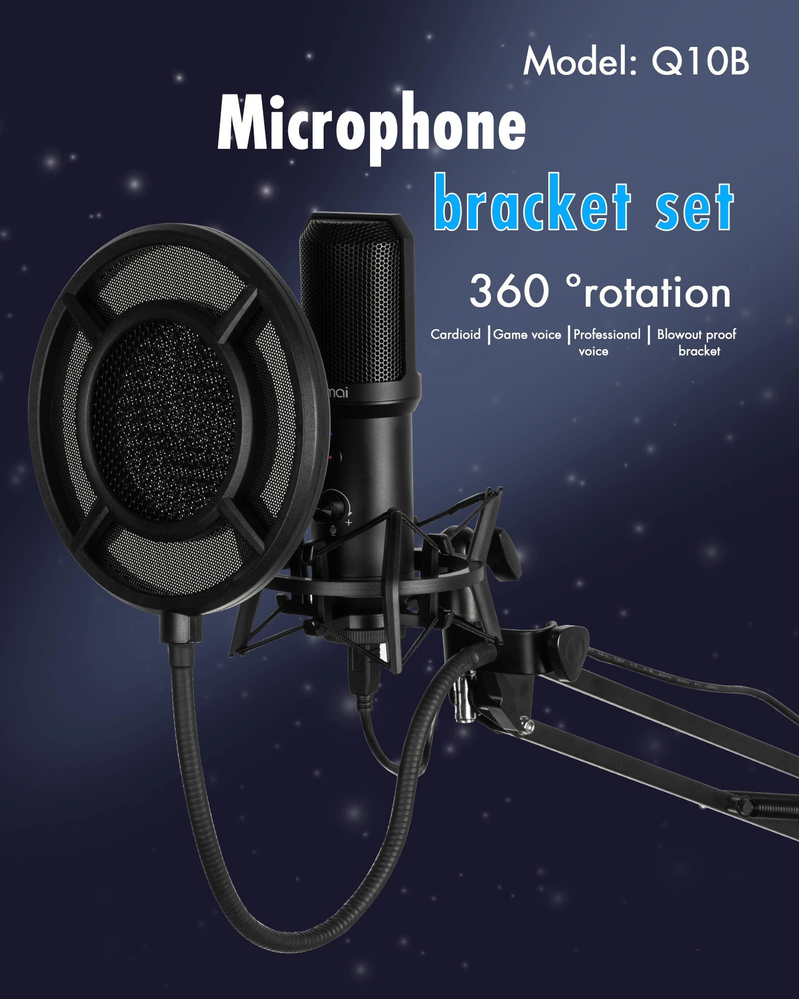 Q10B Recording Studio Microphone Kit Antipop Usb Microfonos