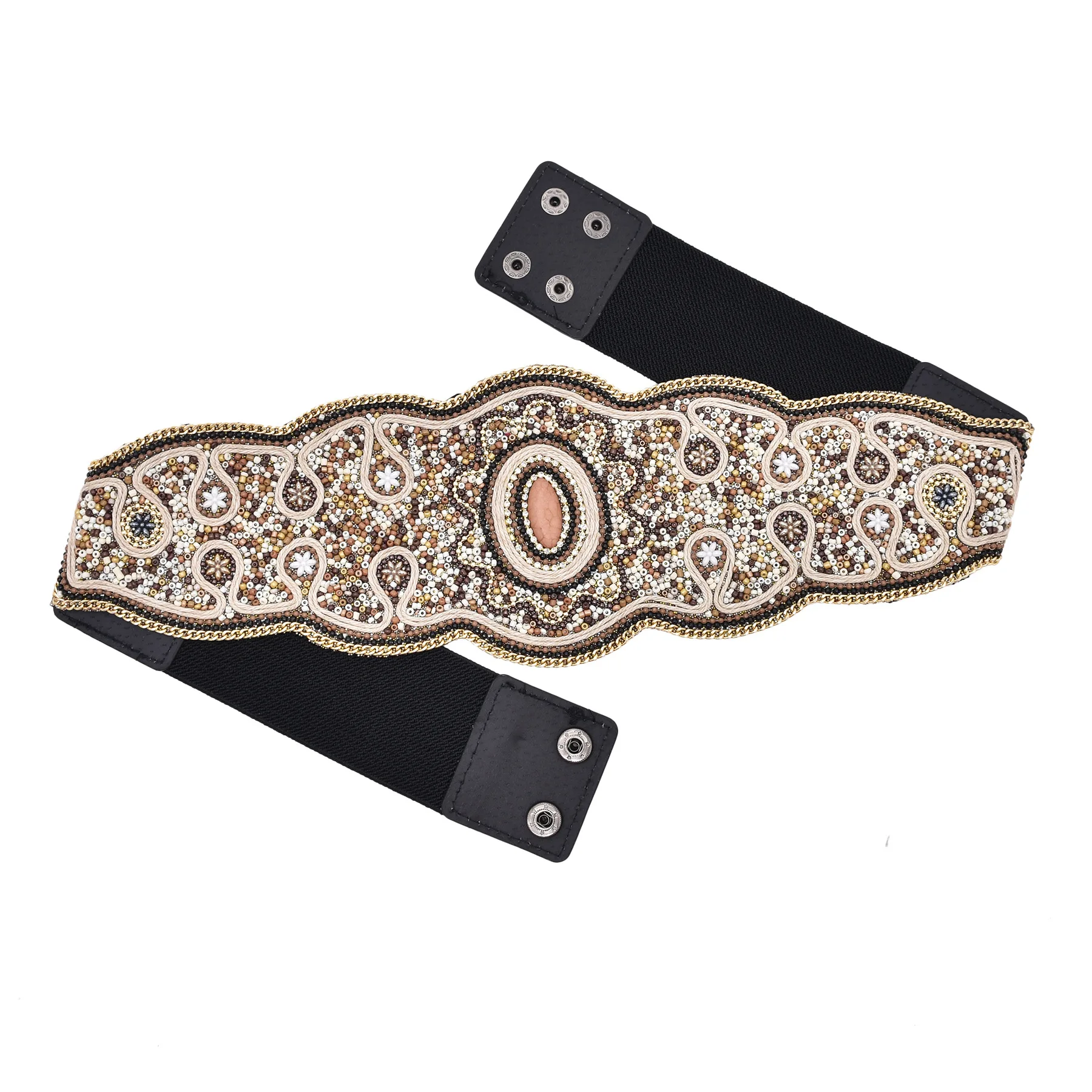 3177 Bohemian Women Belt Ethnic Beaded Elastic Strech Adjustable Waist idealway Bohemian Shell Women Belt Wide Stretch Elastic  main image 2