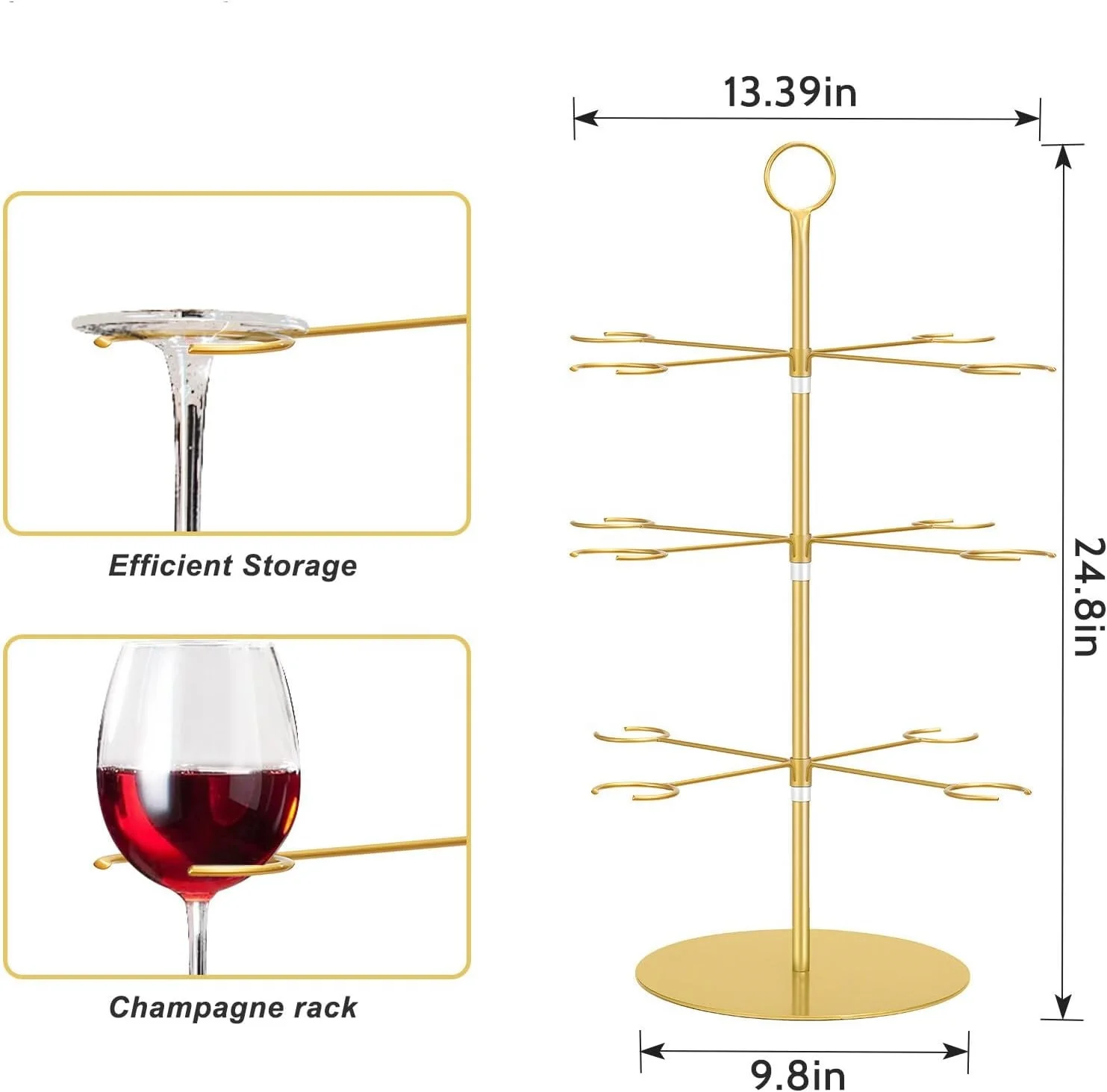 3-Tier Metal Cocktail Tree Stand with 12 Brackets Wine Glass Flight Tasting Display Rack for Champagne Storage Holder