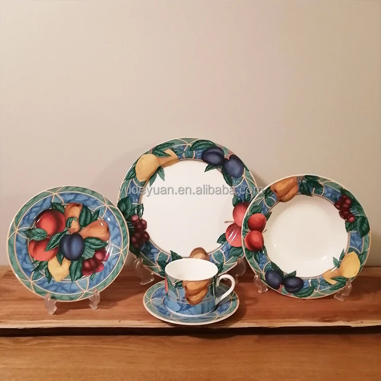Indonesia Style Printed Decal Design Tableware Fine Porcelain Custom Made Bone China Dinnerware Ceramic Dinner Set