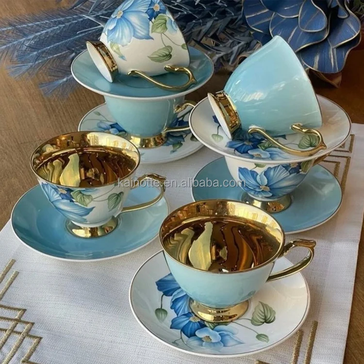 Bulk Set Of 6pcs Orchid Porcelain Fine Bone China Tea Cup And Saucer