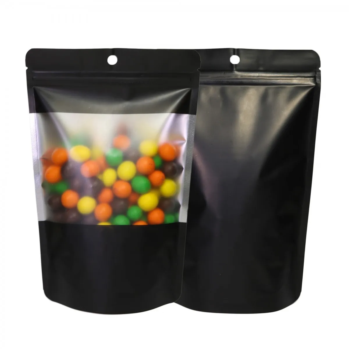 Custom Packaging Resealable Matte Zip Lock Plastic Stand up Pouch With Window Black Mylar Bags