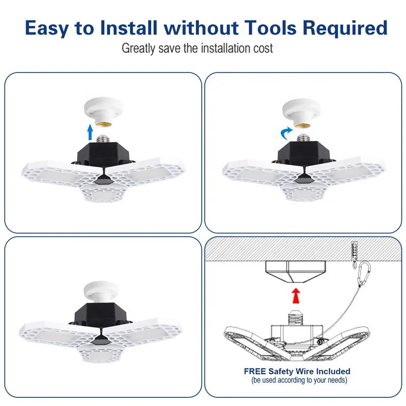 
 Лидер продаж на Amazon, 60 Вт, светодиодный светильник для гаража с сертификатом ETL, деформируемый светодиодный светильник для гаража  