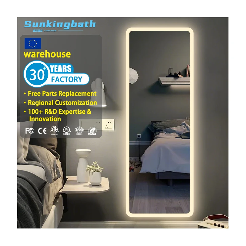 Wholesale Customized Smart LED Full Body Mirror Touch Light Dressing Mirror Modern Standing Floor Mirror