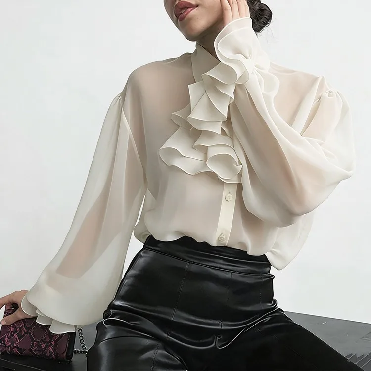 【2026 SPRING NEW】Ruffle Neck Blouse 2026 Spring New French Vintage Palace Style Women's Blouse Ruffle