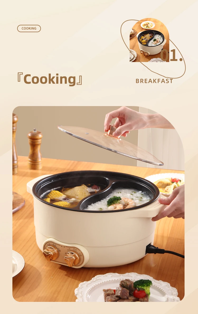 2024 New Design 2 Controller 220v 1600w Fast Working Pottery Crystal Inner Pot Kitchem 2 Compartment Electric Cooker Hot Pot