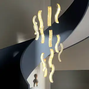 Zeal Lighting Adjustable Staircase Chandeliers Hanging Villa Room Stair Crystal Line Pendant Light