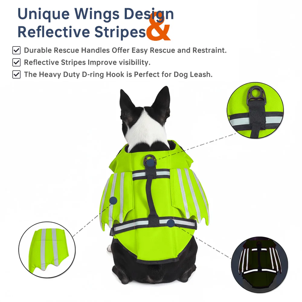 Reglulegur hundalífsvestur fyrir sund, siglingu og sérsniðinn lífsvestur fyrir fjárfestingarhunda með ripstop flotafæri, björgunarfæri með handtöku og ljósgrænn litur