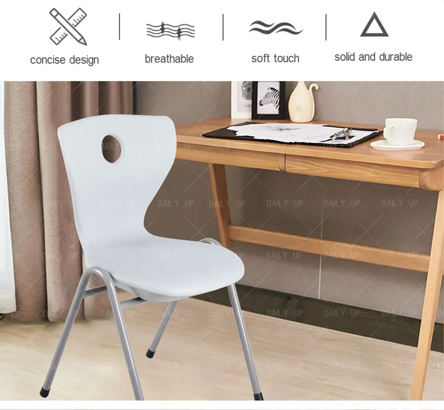 Stackable Household Chair With Thick Seat Metal Frame Office Chair Ergonomic Leisure Chair For Living Room Kitchen Dining