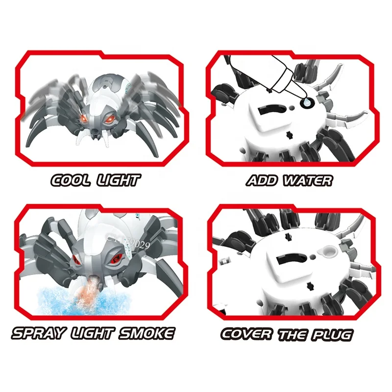 Simulation Toy Animal Remote Control Mechanical Spray Spider With Light and Sound