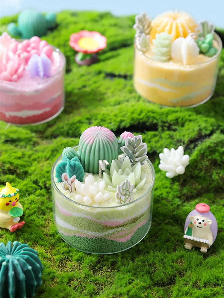 DIY Candle Succulent Cactus Sand Painting Candle Wedding Birthday Gifts  Handmade Scented Candle