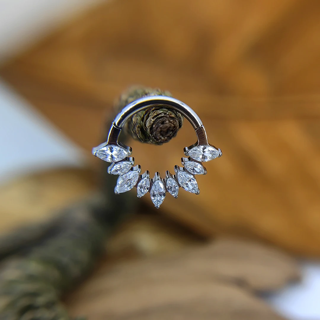 Implant Grade Titanium Lacey CZ Opal Gem Septum Clicker – Nose Ring Piercing