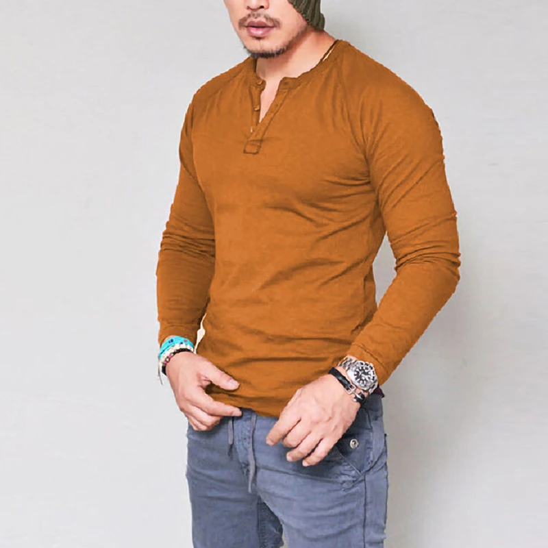Custom Design Herbst Winter Rundhals Einfarbig Taste Lange-Ärmeln T-shirt Männer Sportswear Volle Hülse T shirt402_voghion.com