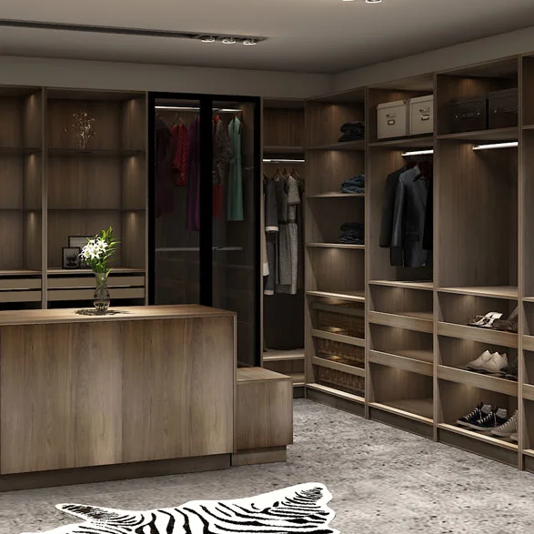 Modern high end glass door and open design custom melamine walk in closet wardrobe