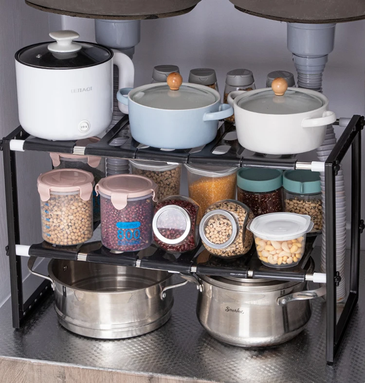 2 Tier Expandable Shelf Rack Under Sink Storage Organizer for Kitchen Room