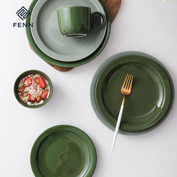 85 inch light green and deep green ceramic hot plate porcelain plates for home and restaurant-63