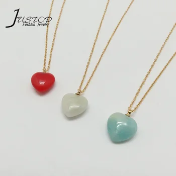 Heart Pendant Fashion Jewelry Necklaces Stainless Steel 18k Gold Plated Heart Stone Pendant Necklaces For Women