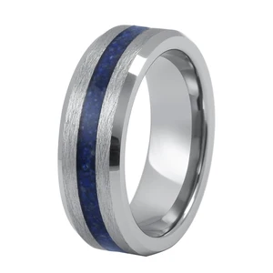Classic Jewelry Style Stainless Steel Black Zirconium Ring Gemstone Lapis Lazuli Mens Titanium Wedding Bands